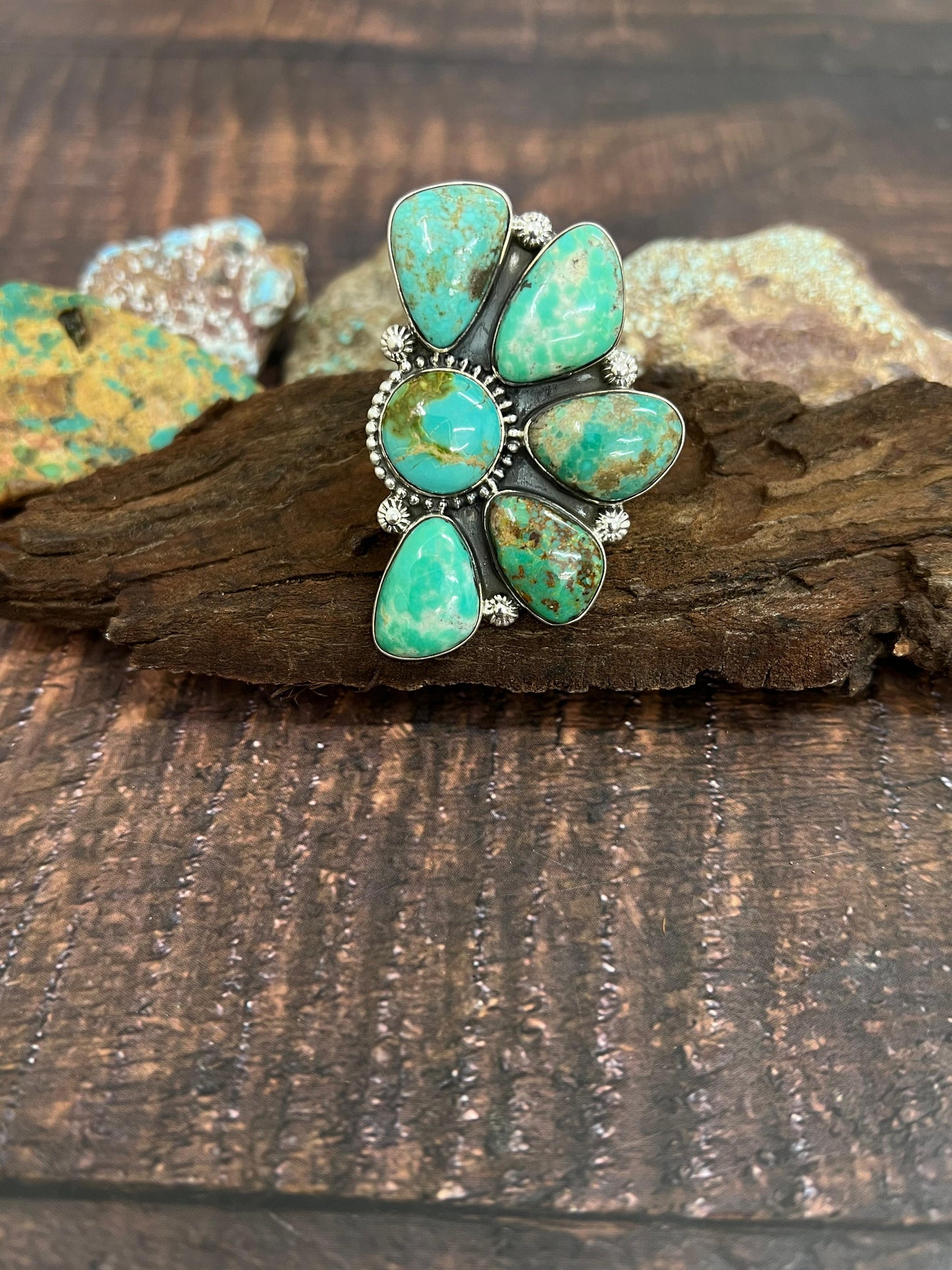 Handmade Sterling Silver Mantis Turquoise Adjustable Ring Signed Nizhoni