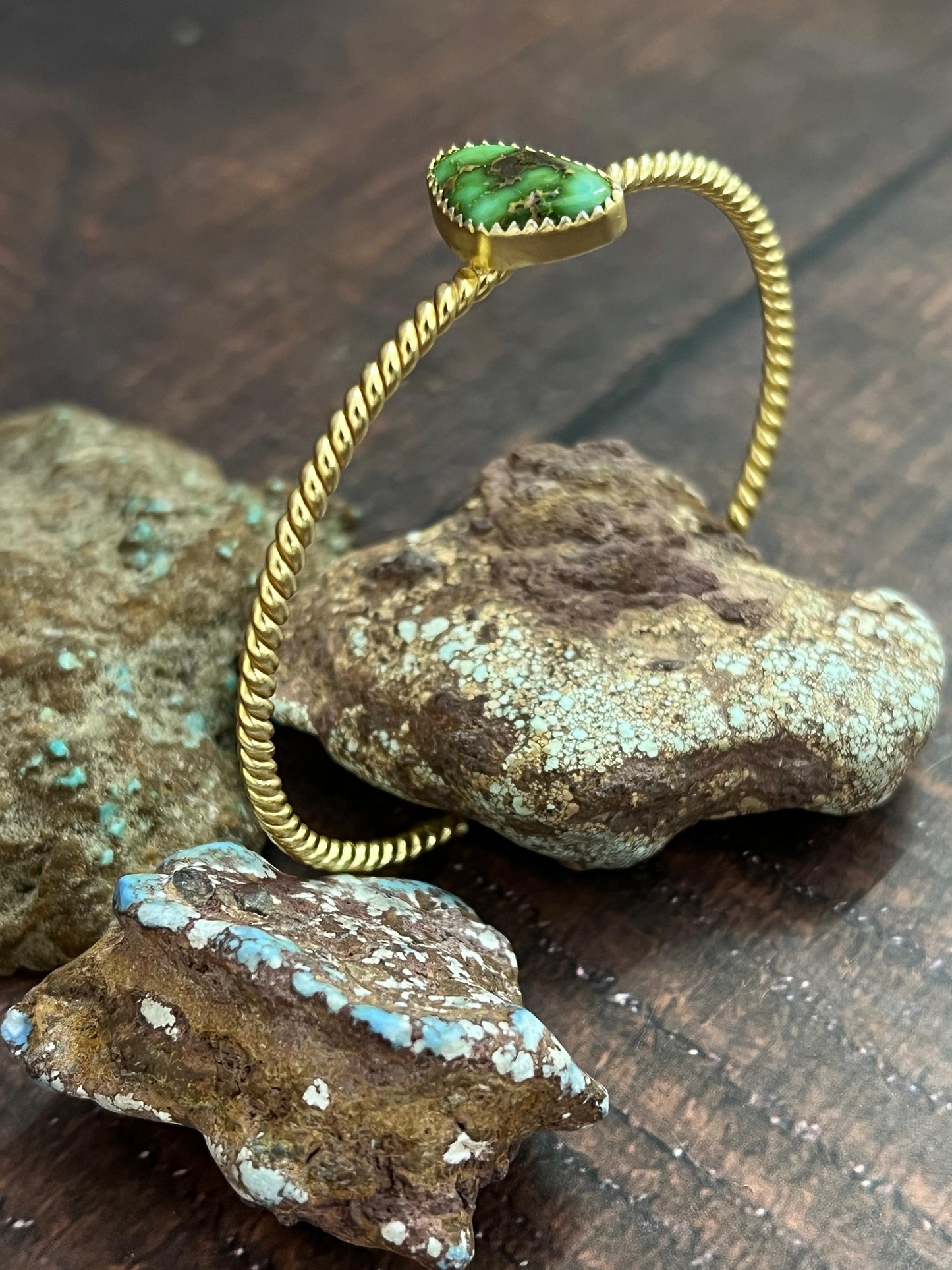 “The Golden Collection” Handmade Gold Plated Sterling Silver Natural Sonoran Mountain Turquoise Twisted Cuff Bracelet