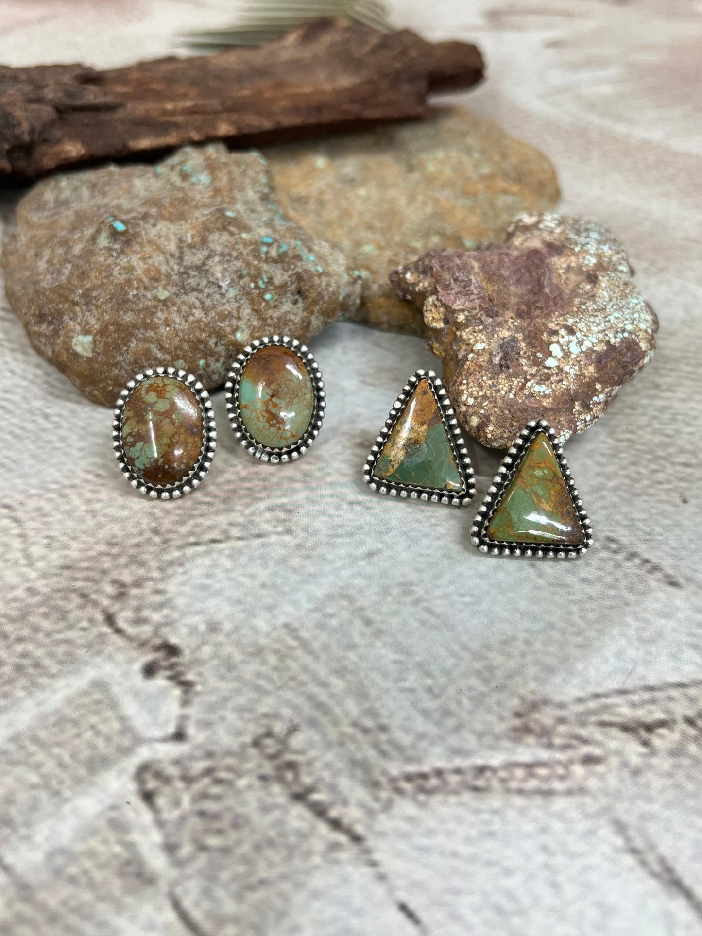 Handmade Sterling Silver Old Stock Royston Turquoise Post Studs with Signed Nizhoni