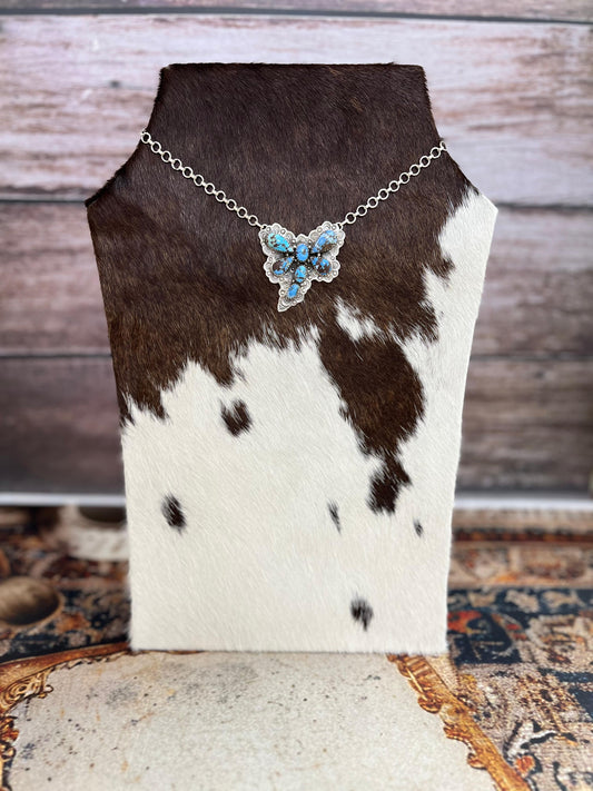 Handmade Sterling Silver Golden Hills Turquoise Dragonfly Necklace with Signed Nizhoni