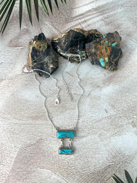 Handmade Sterling Silver Kingman Turquoise Necklace "Signed Nizhoni"