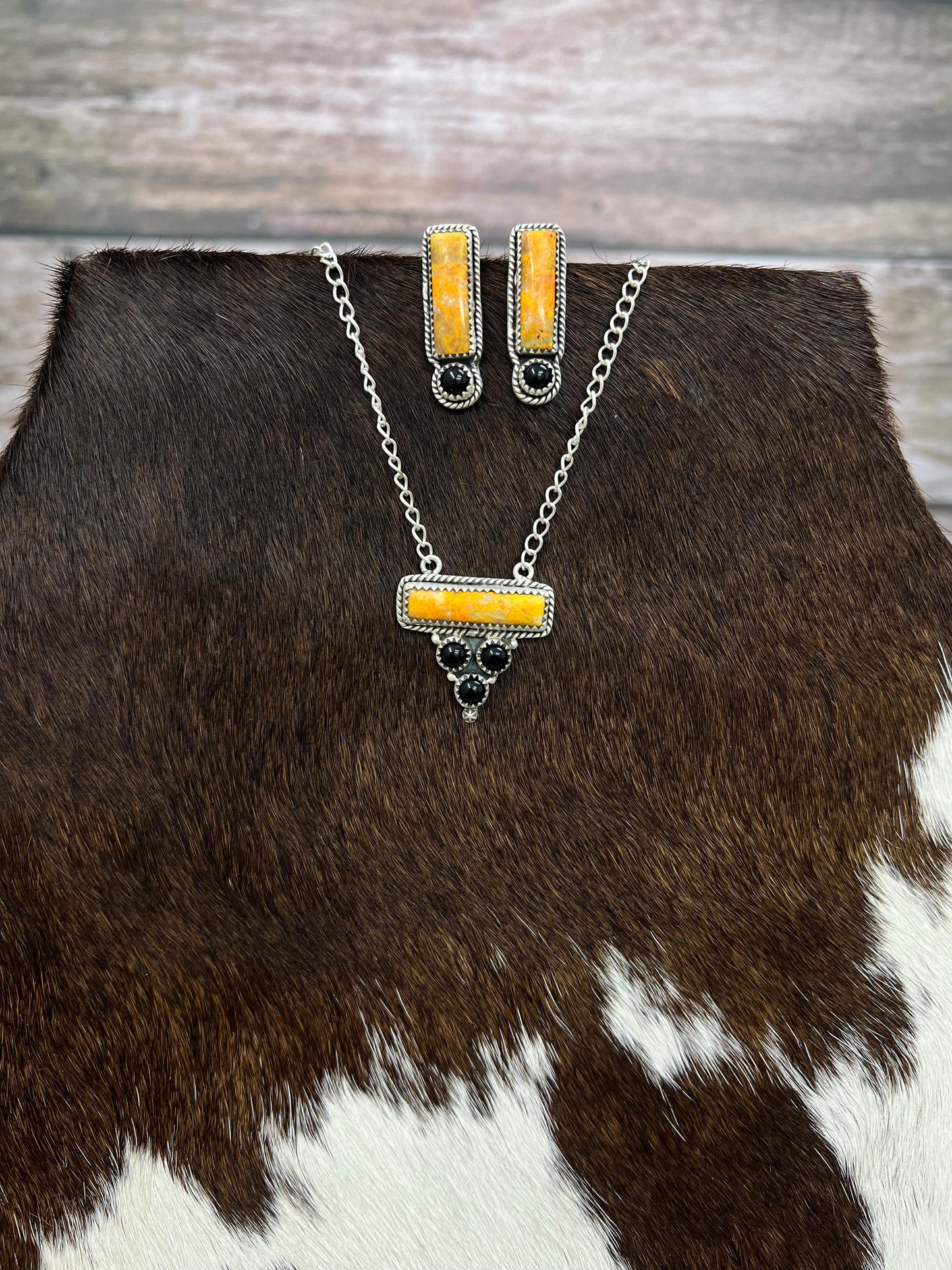 "Halloween Collection" Handmade Sterling Silver Black Onyx, Bumblebee Necklace with Signed Nizhoni