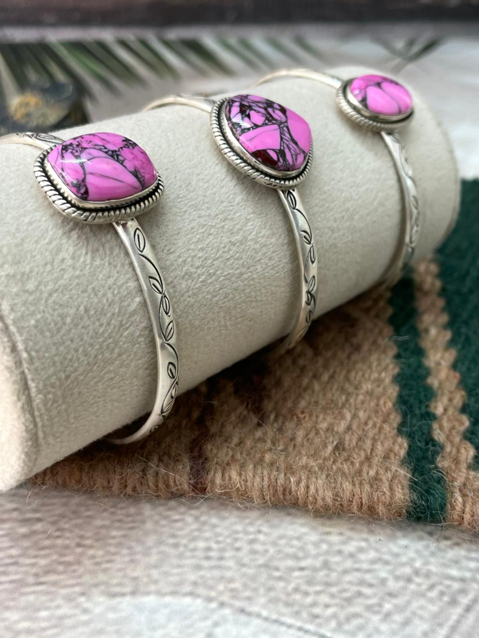 Handmade Sterling Silver Cherry Blossom Cuff Bracelet "Signed Nizhoni"