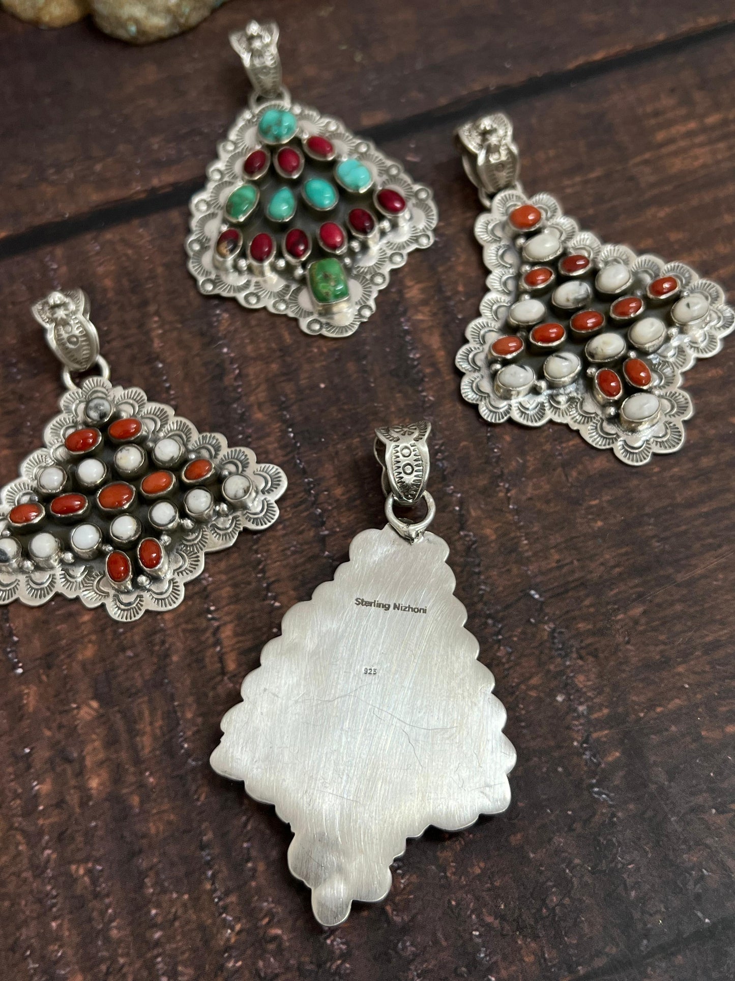 Handmade Sterling Silver Multi Stones Pendant, Signed Nizhoni