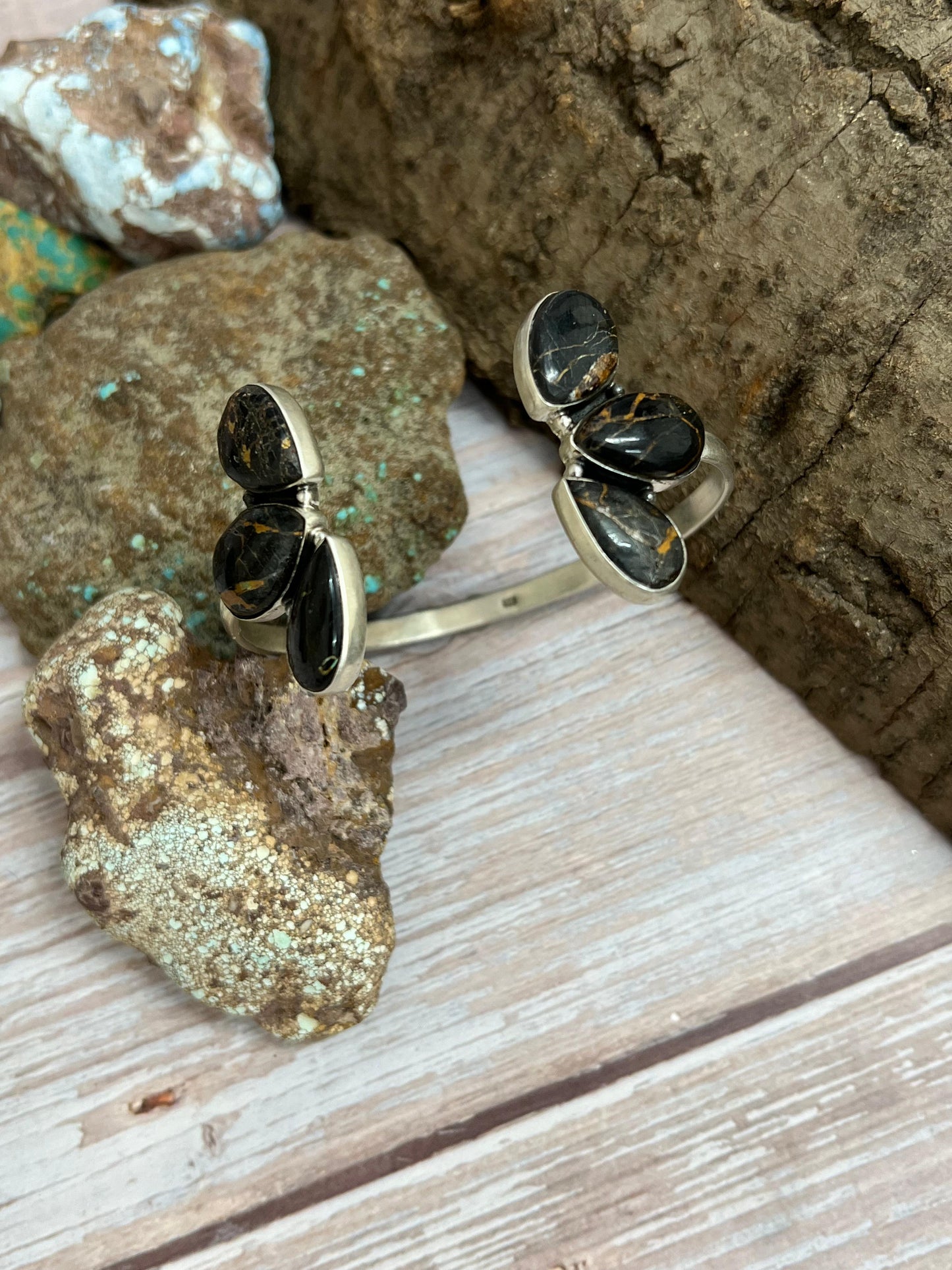 Handmade Sterling Silver Black Jack Cuff Bracelet with Signed Nizhoni