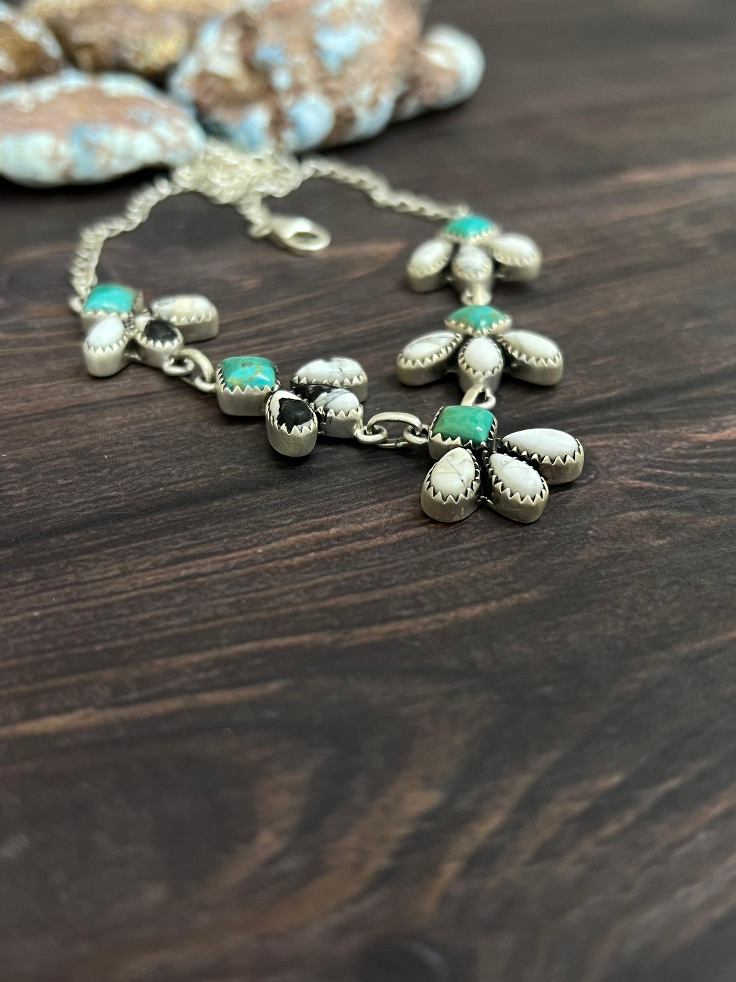 Handmade Sterling Silver Kingman with White Buffalo Necklace with Signed Nizhoni