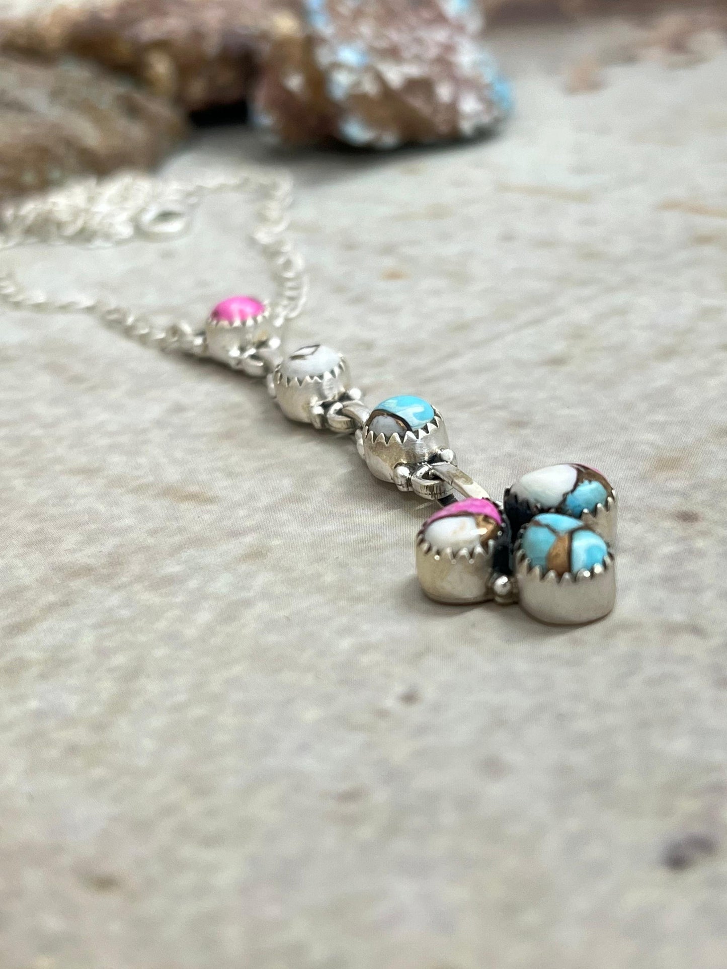 Handmade Sterling Silver Cotton Candy Necklace Signed Nizhoni (9)