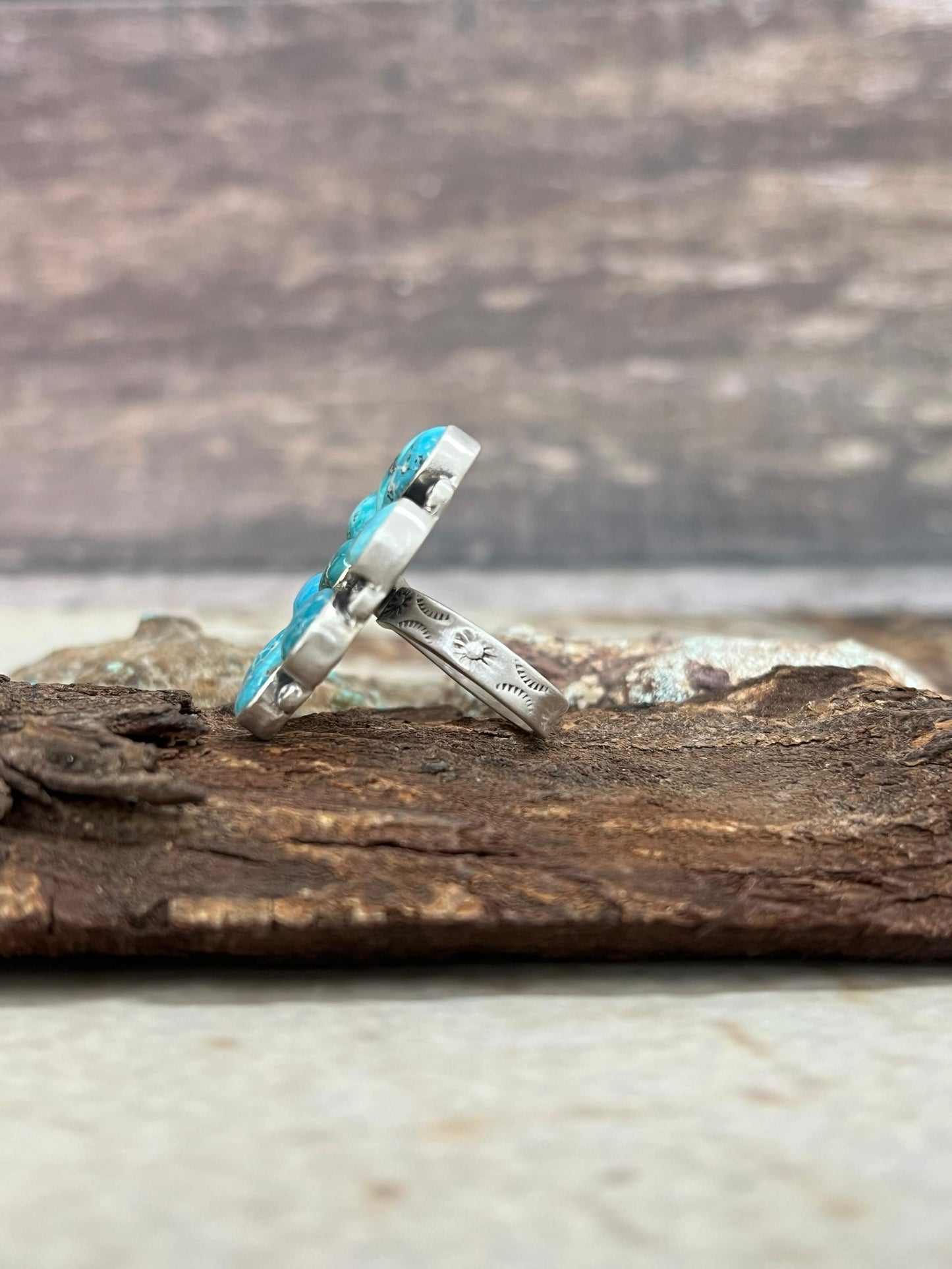 Handmade Sterling Silver White Water Turquoise Adjustable Ring Signed Nizhoni