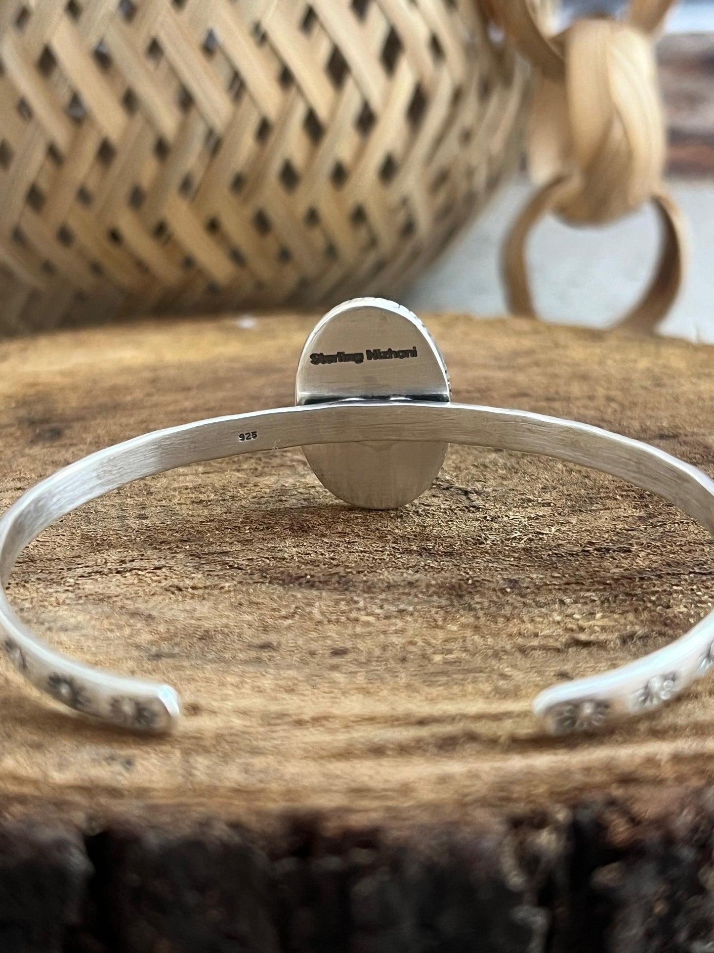Handmade Sterling Silver White Buffalo Bracelet with Signed Nizhoni