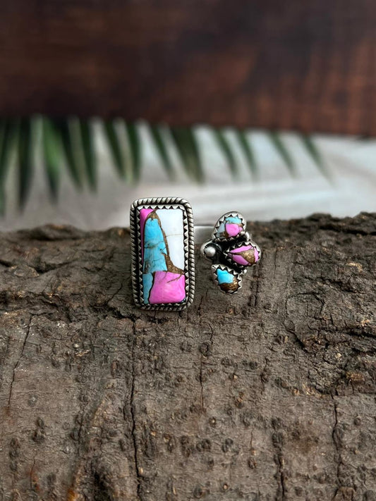 Handmade Sterling Silver Cotton Candy Adjustable Ring "Signed Nizhoni"