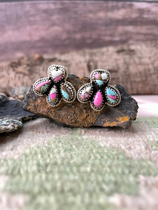 Handmade Sterling Silver Cotton Candy Post Studs Earrings "Signed Nizhoni"