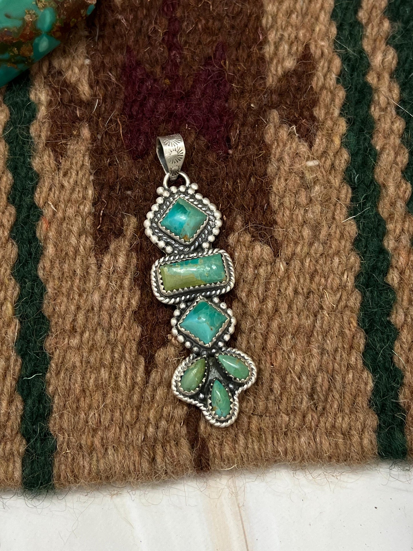 Handmade Sterling Silver Kingman Turquoise Pendant with Signed Nizhoni