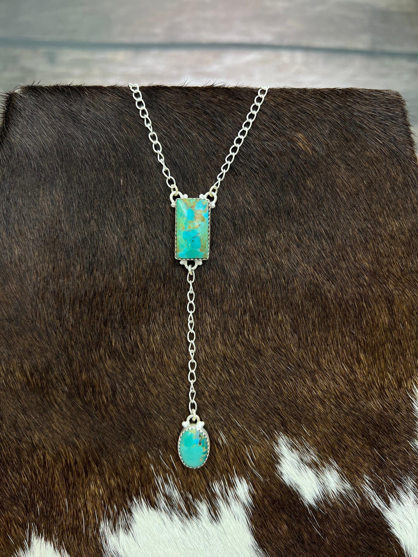 Handmade Sterling Silver Kingman Turquoise Lariat Necklace Signed Nizhoni