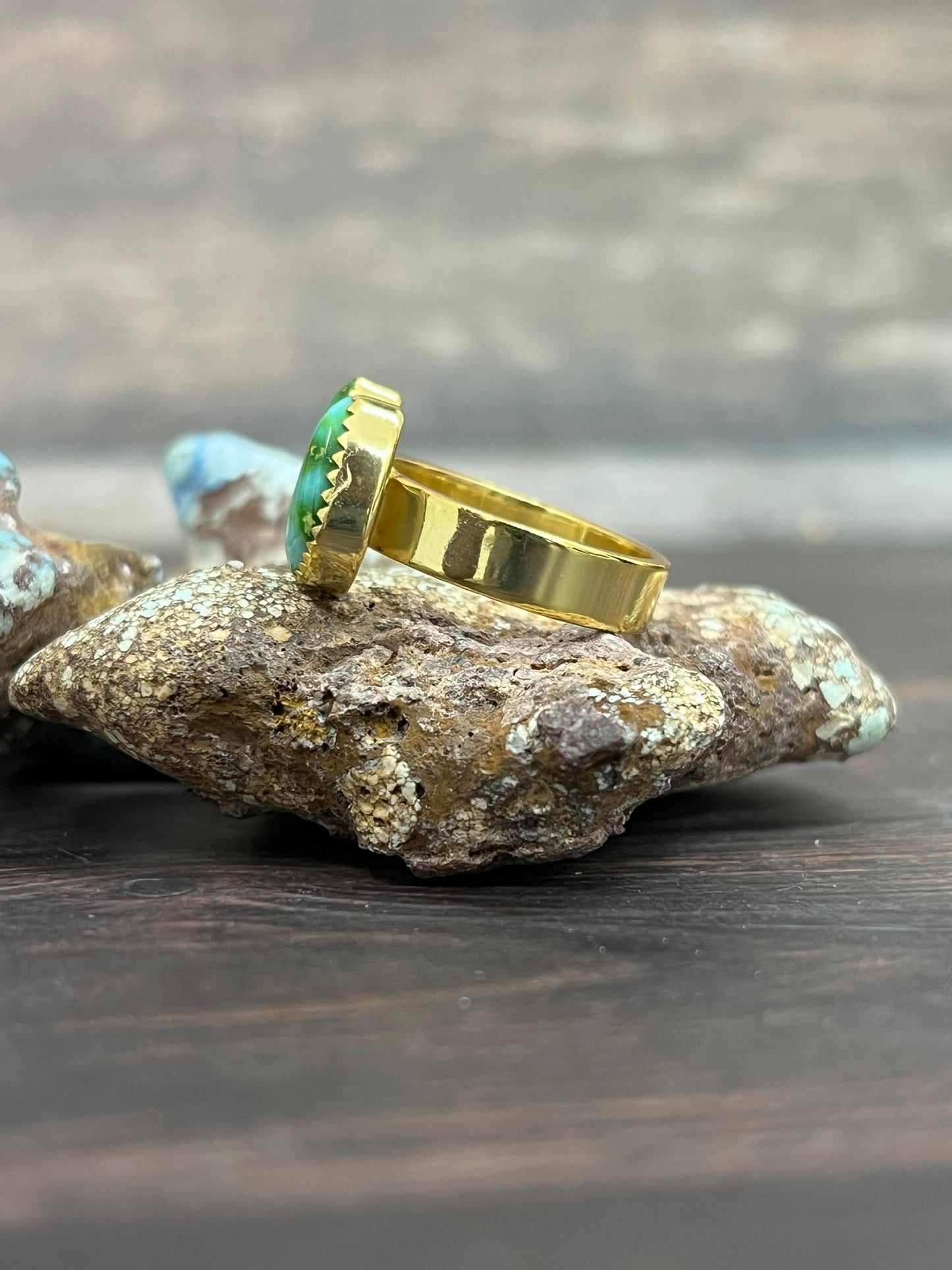 “The Golden Collection” Natural Sonoran Mountain Turquoise Adjustable Ring Gold Plated Sterling Silver