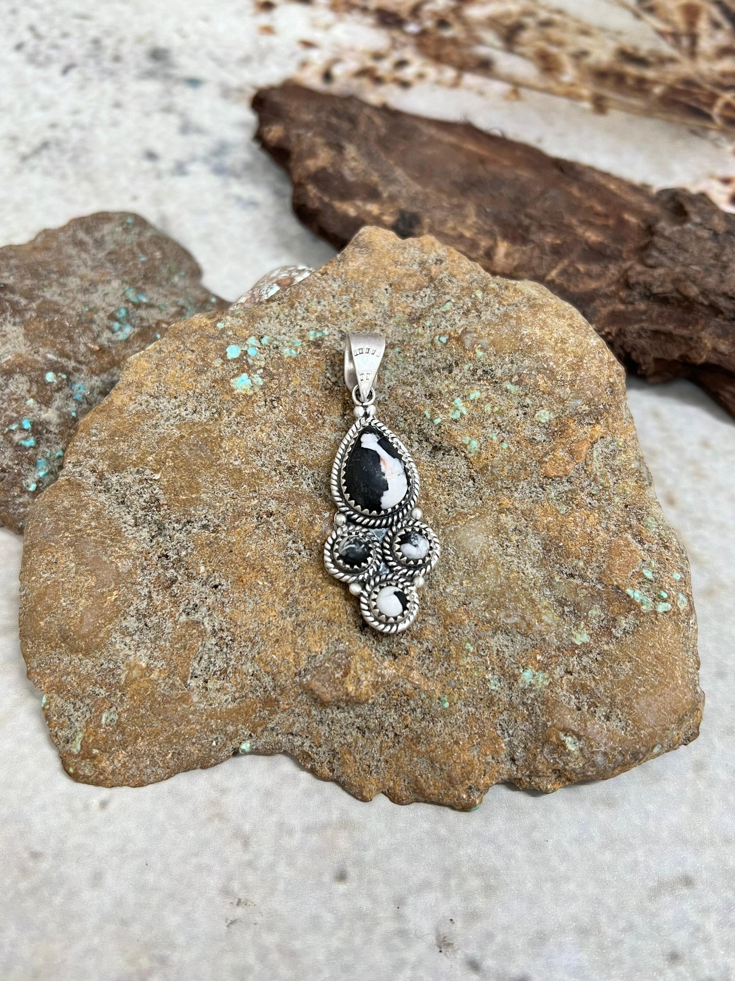 Handmade Sterling Silver White Buffalo Pendant Signed Nizhoni