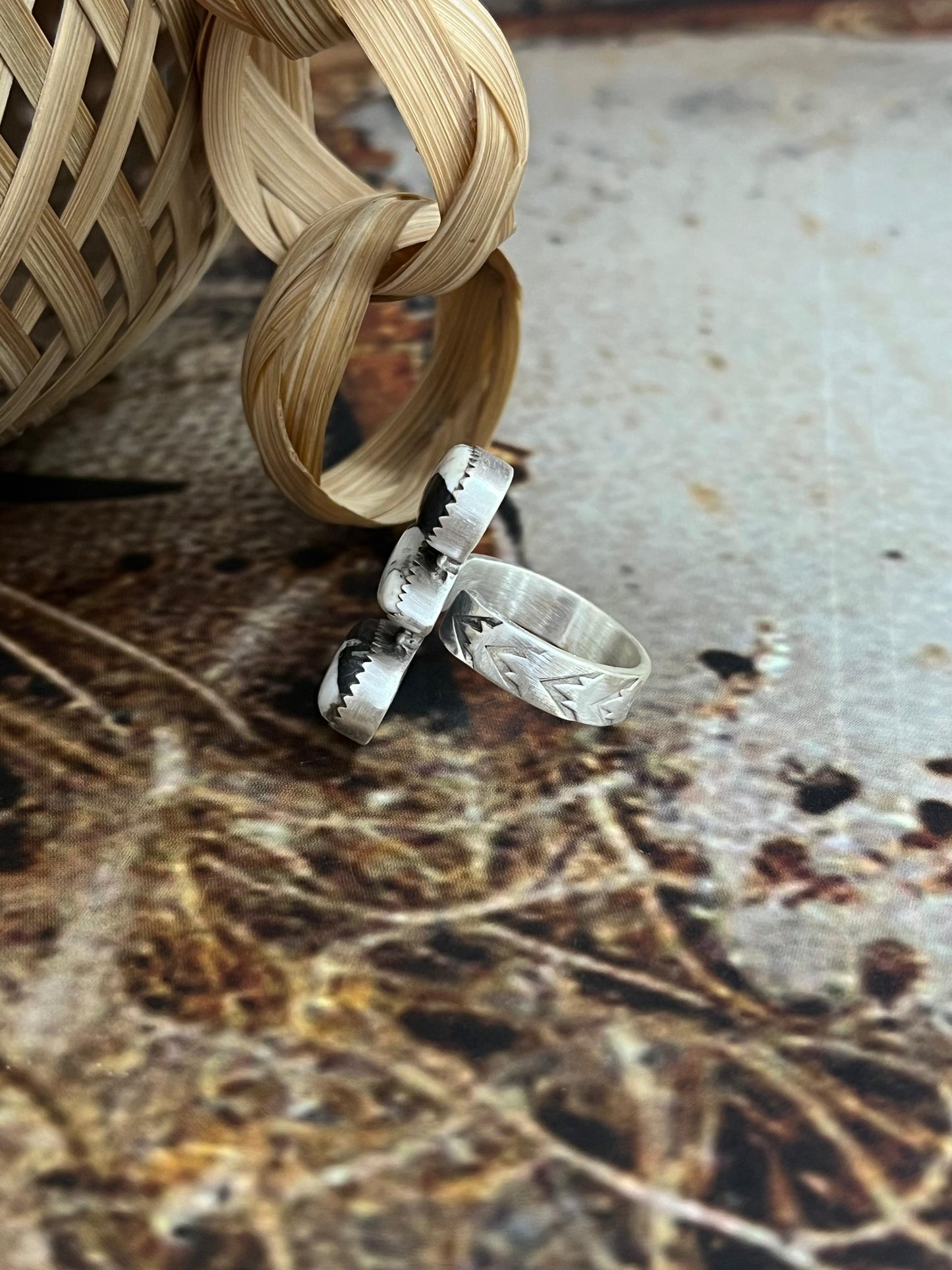 Handmade Sterling Silver White Buffalo Adjustable Ring, Signed Nizhoni