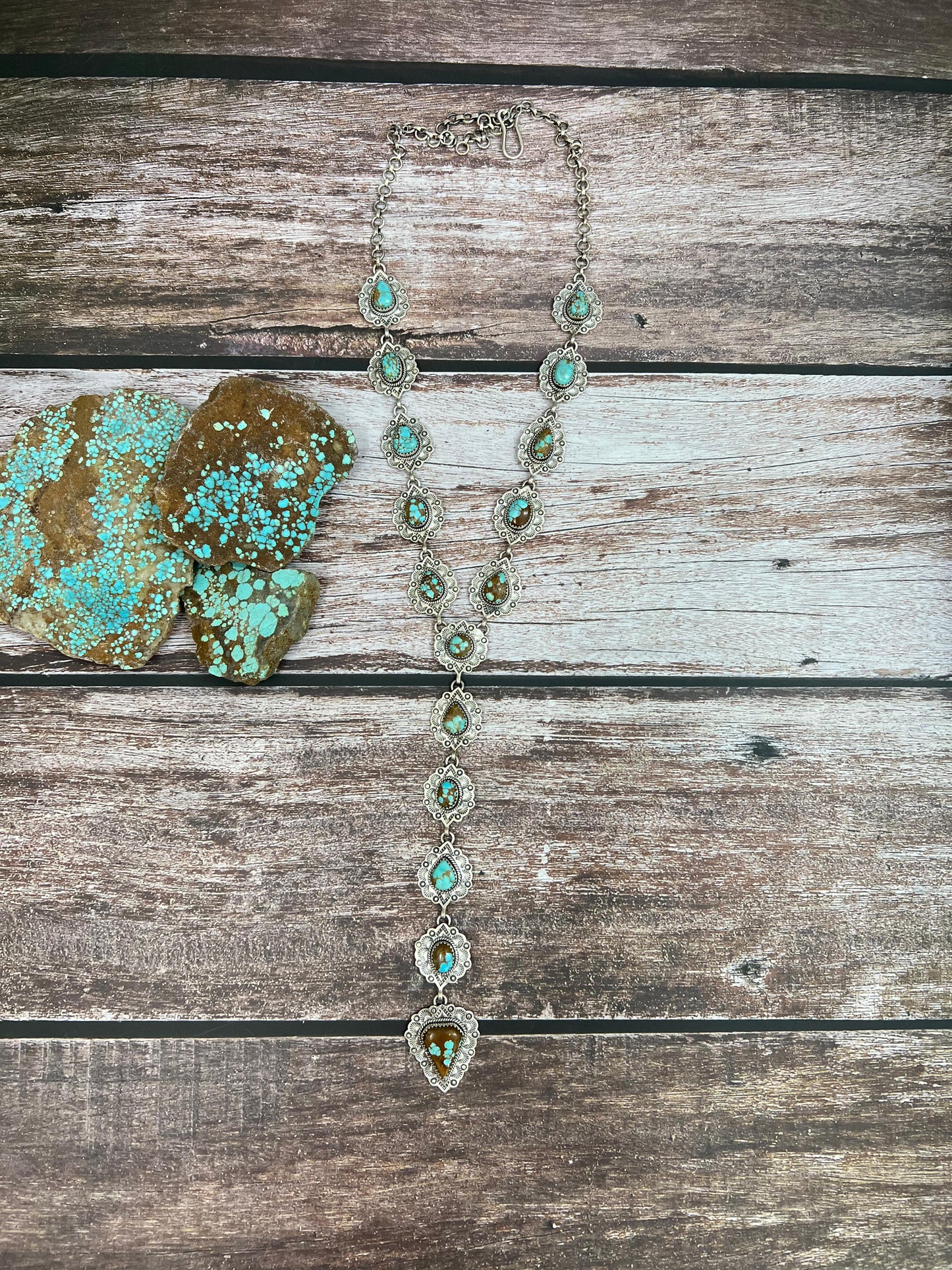 Handmade Sterling Silver Number 8 Turquoise Necklace with Signed Nizhoni