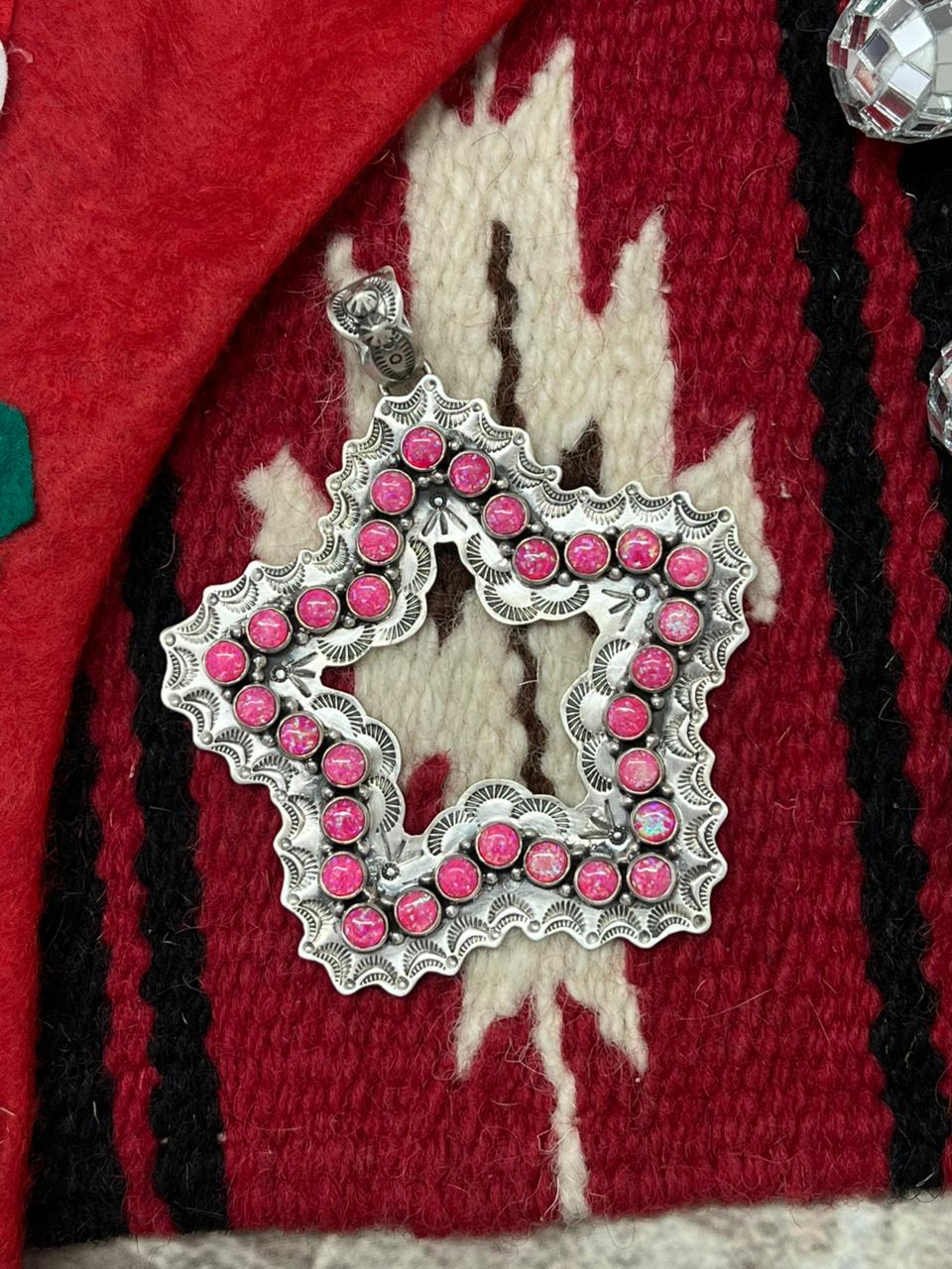 "Christmas Collection" Handmade Sterling Silver Hot Pink Star Pendant "Signed Nizhoni"