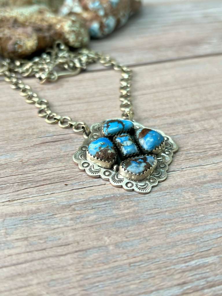 Handmade Sterling Silver Golden Hills Turquoise Necklace "Signed Nizhoni"