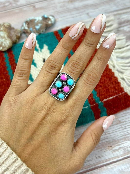 Handmade Sterling Silver Cotton Candy Adjustable Ring "Signed Nizhoni" (8)