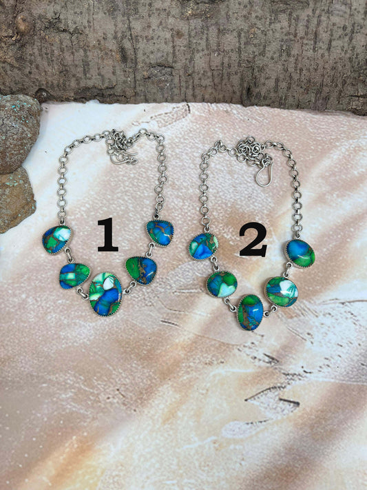 Handmade Sterling Silver Peacock Dahlia Necklace with Signed Nizhoni