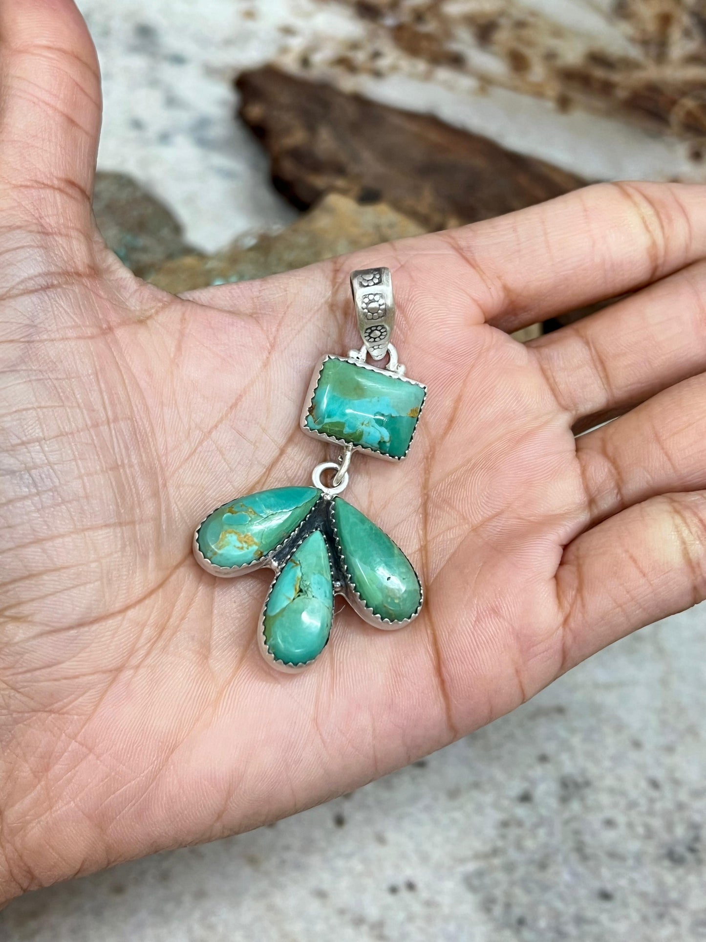 Handmade Sterling Silver Kingman Turquoise Pendant Signed Nizhoni