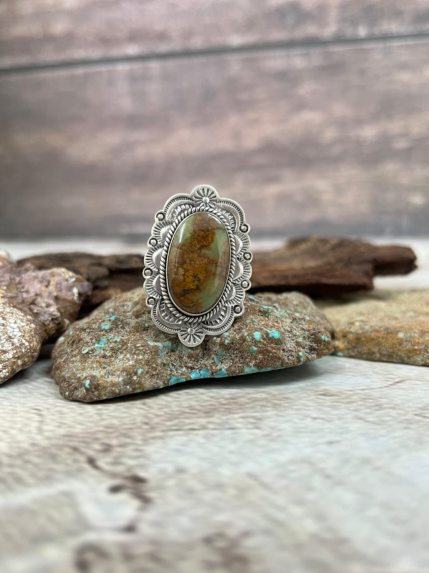 Handmade Sterling Silver Old Stock Royston Turquoise Adjustable Ring Signed Nizhoni