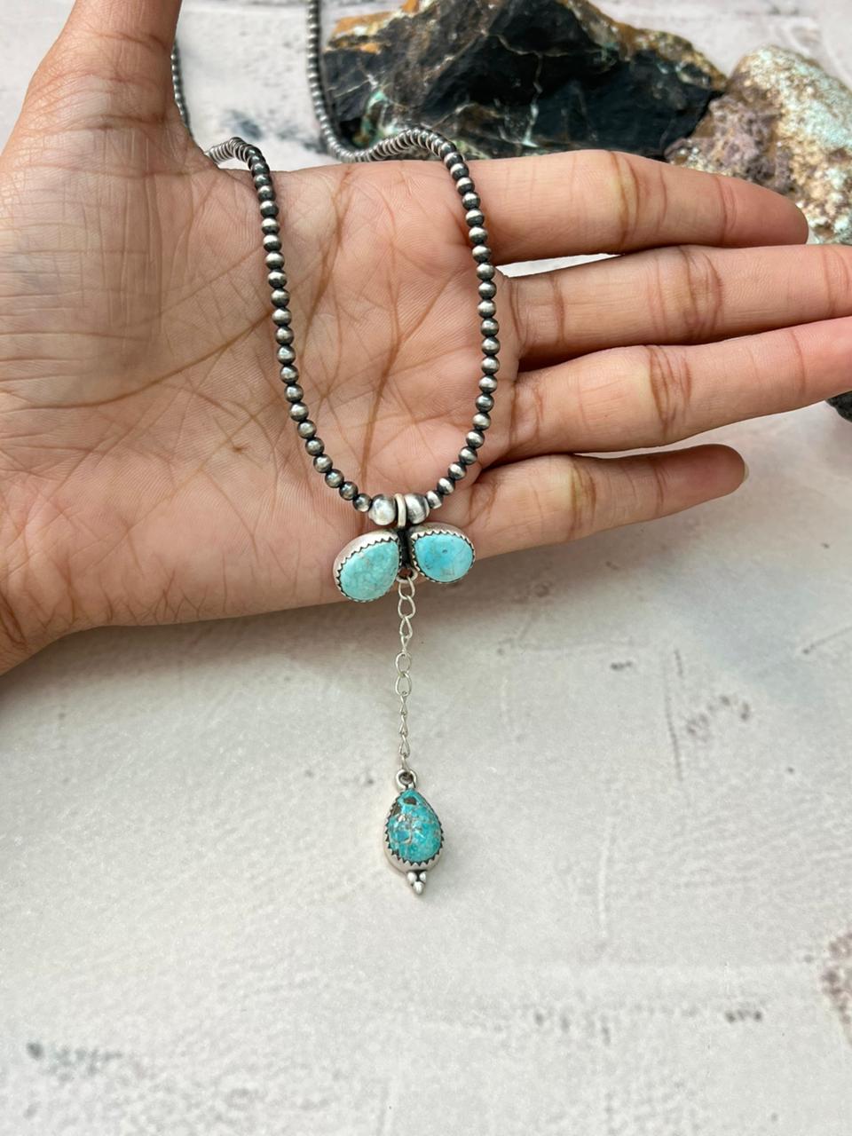 Handmade Sterling Silver White Water Turquoise Beaded Necklace "Signed Nizhoni"