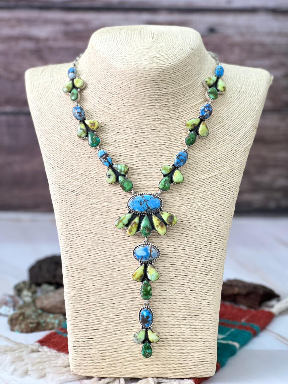 Handmade Sterling Silver Palomino with Golden Hills and Sonoran Mountain Turquoise Necklace "Signed Nizhoni"