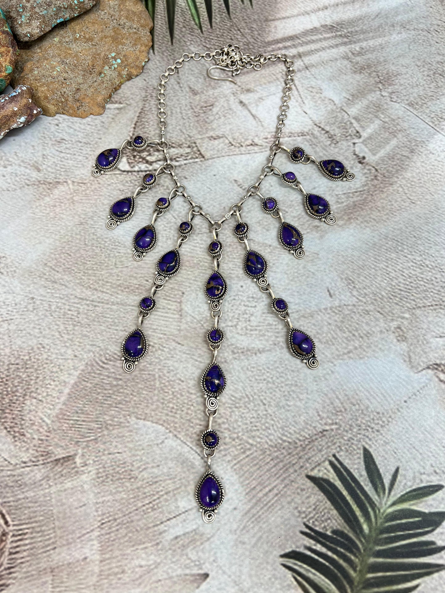 Handmade Sterling Silver Grape Dahlia Necklace with Signed Nizhoni