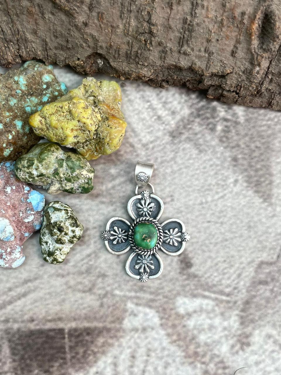 Handmade Sterling Silver Sonoran Mountain Turquoise Pendant "Signed Nizhoni"
