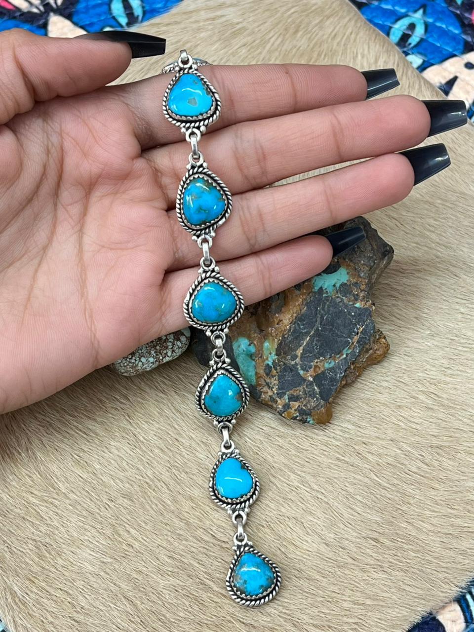 Handmade Sterling Silver Arizona Blue Turquoise Necklace "Signed Nizhoni"