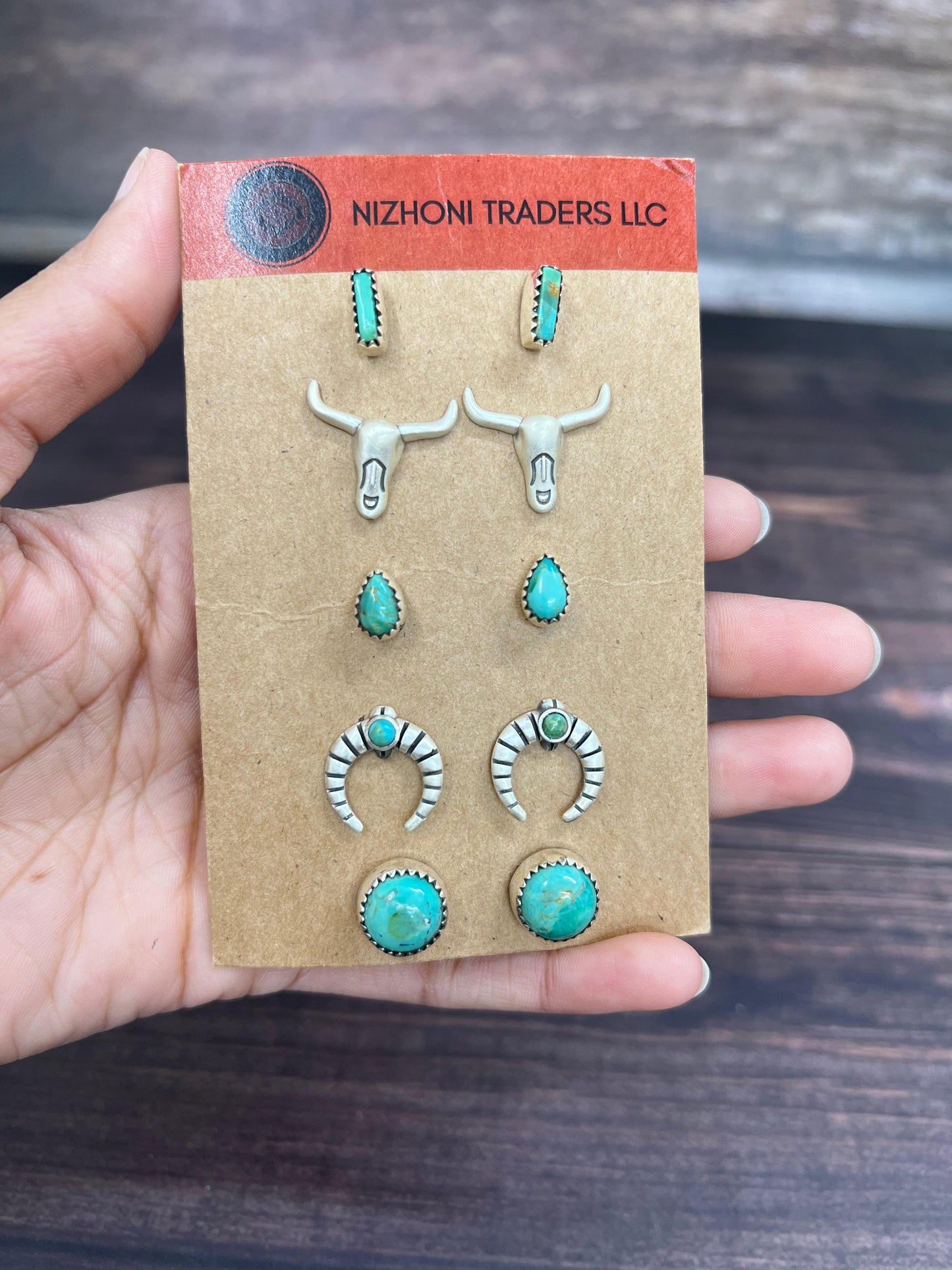 Handmade Sterling Silver and Kingman Turquoise Post Signed Nizhoni