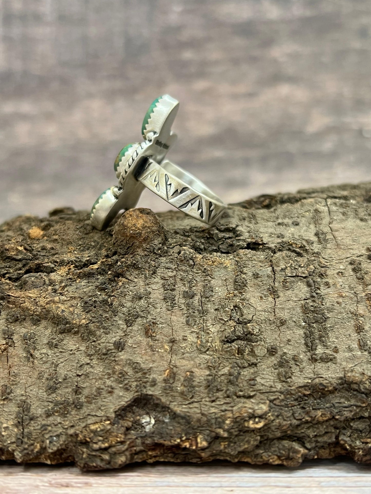 Handmade Sterling Silver Kingman Turquoise Adjustable Crescent Ring with Signed Nizhoni (6)
