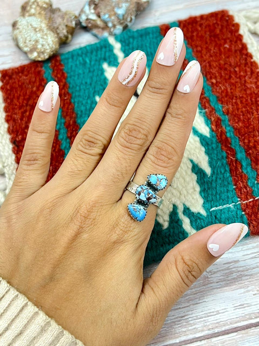 Handmade Sterling Silver Golden Hills Turquoise Adjustable Ring "Signed Nizhoni"