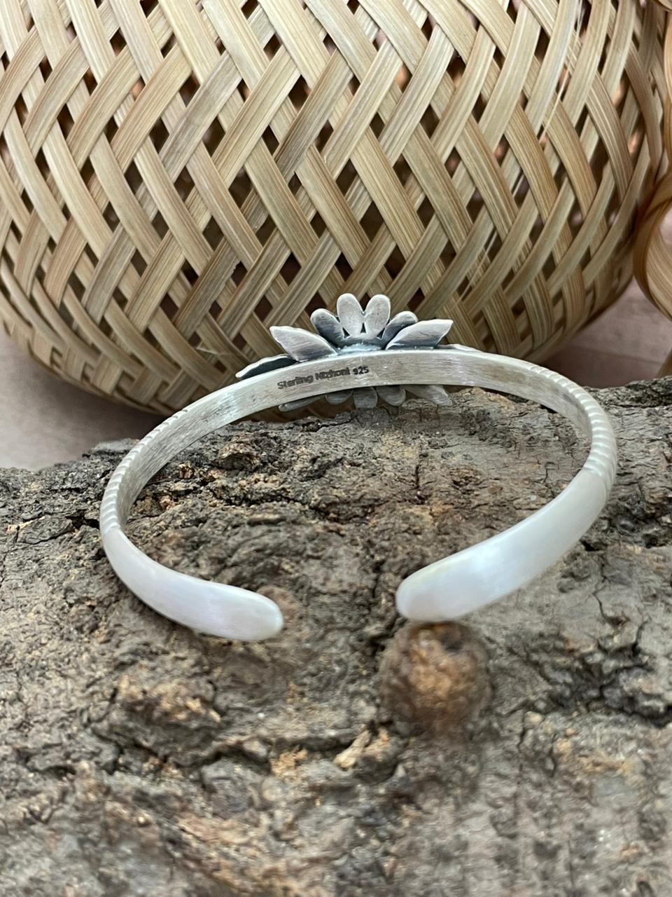 Handmade Sterling Silver Golden Hills Turquoise Cuff Bracelet with Signed Nizhoni