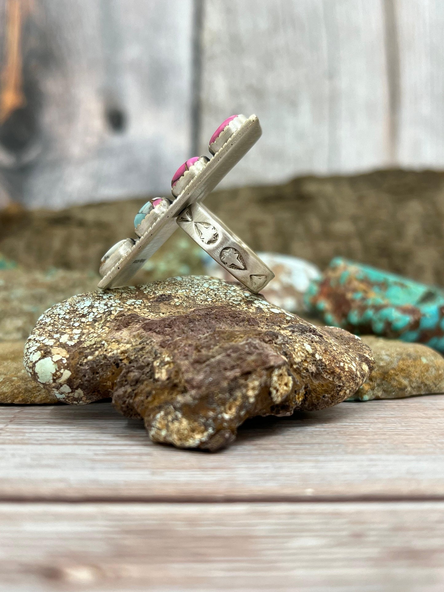 Handmade Sterling Silver Cotton Candy Turquoise Adjustable Ring with Signed Nizhoni (9)