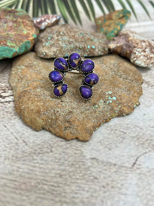 Handmade Sterling Silver Grape Dahlia Adjustable Ring with Signed Nizhoni