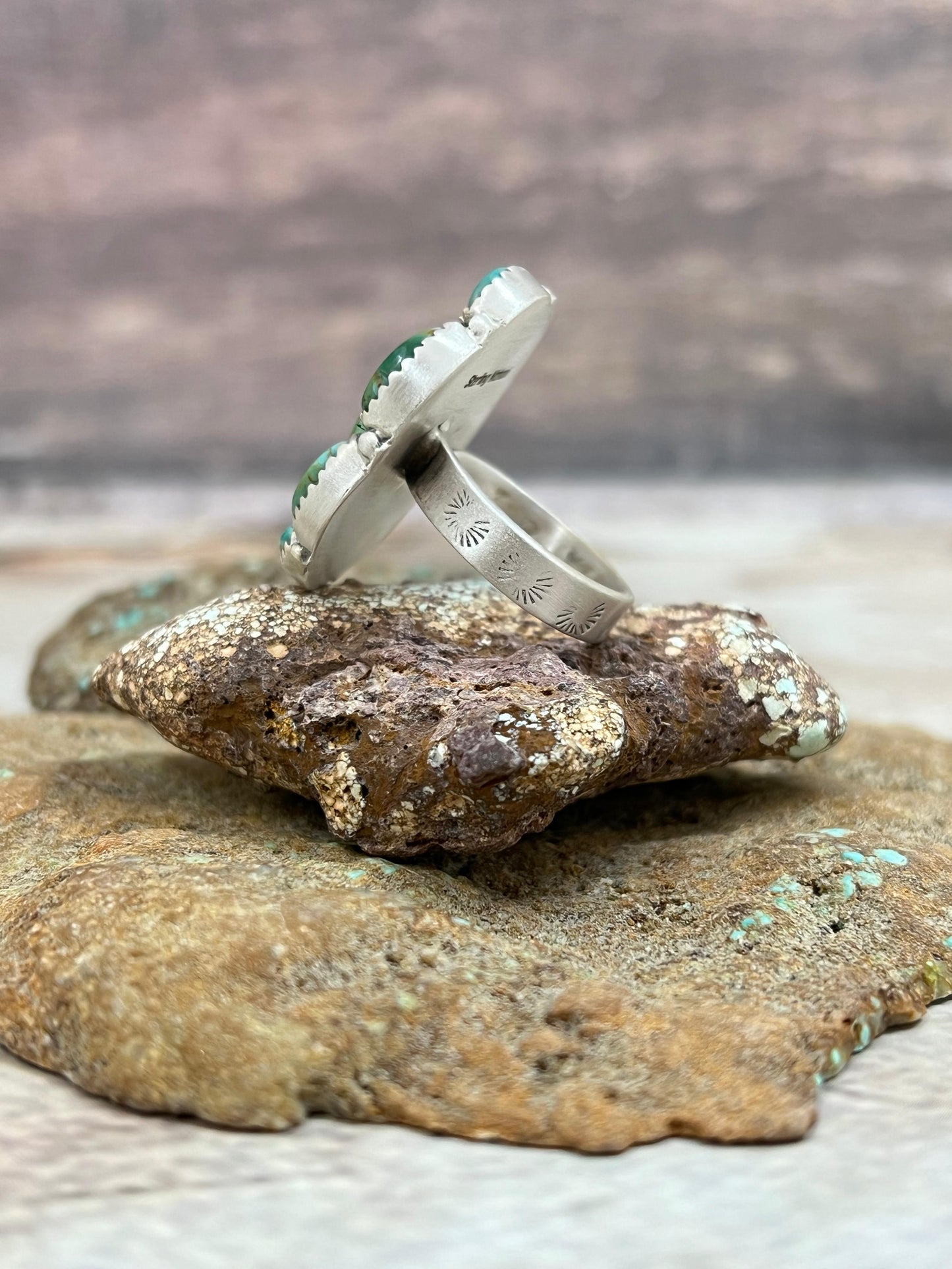 Handmade Sterling Silver Kingman Turquoise Adjustable Ring Signed Nizhoni (3)