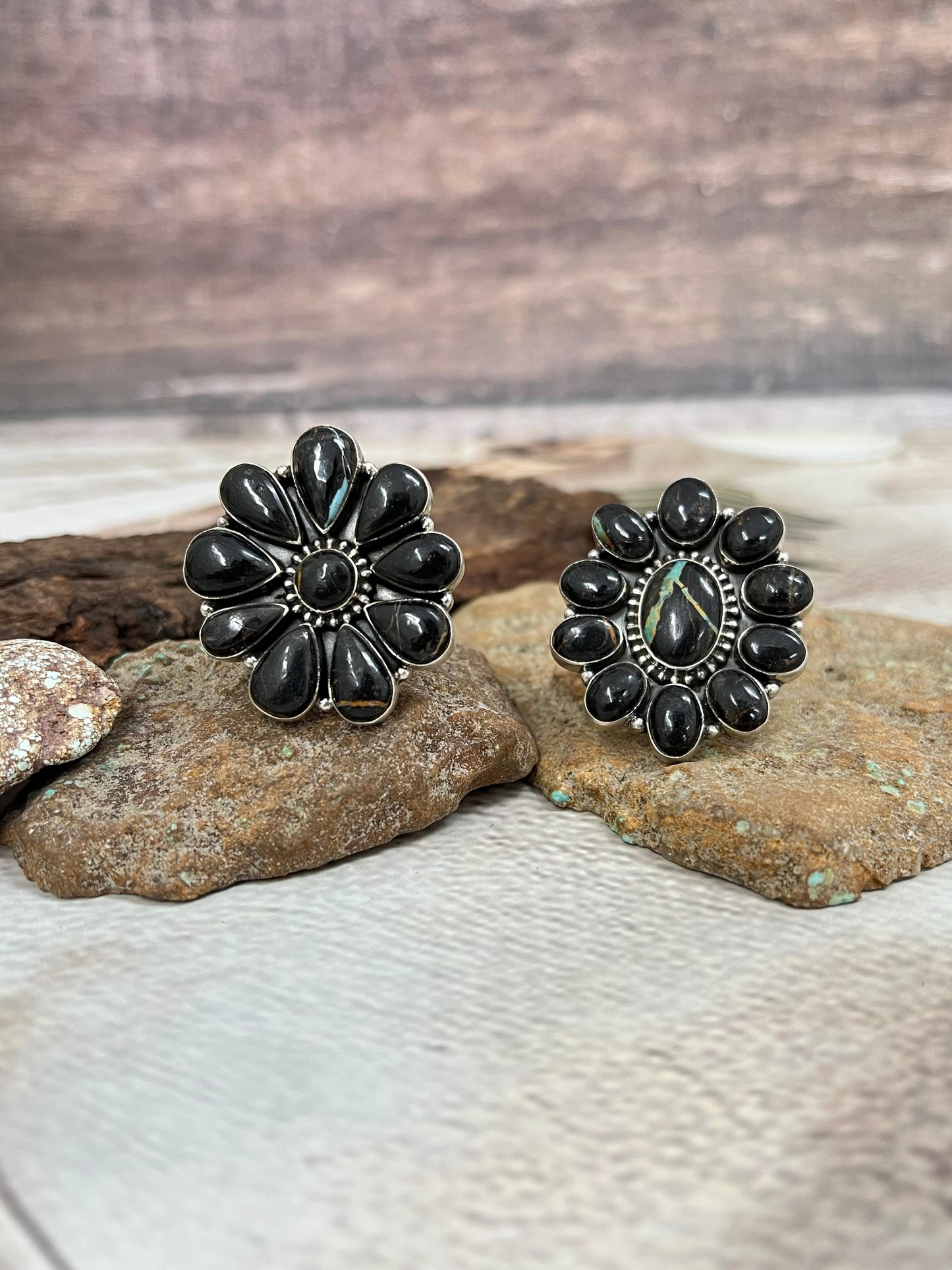 Handmade Sterling Silver Blackjack Turquoise Adjustable Ring Signed Nizhoni