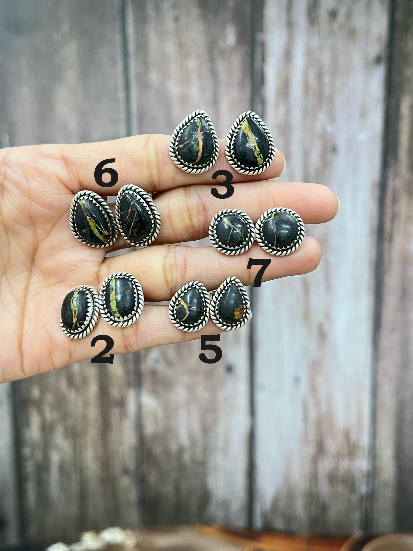 Handmade Sterling Silver Blackjack Turquoise Post Earrings Signed Nizhoni