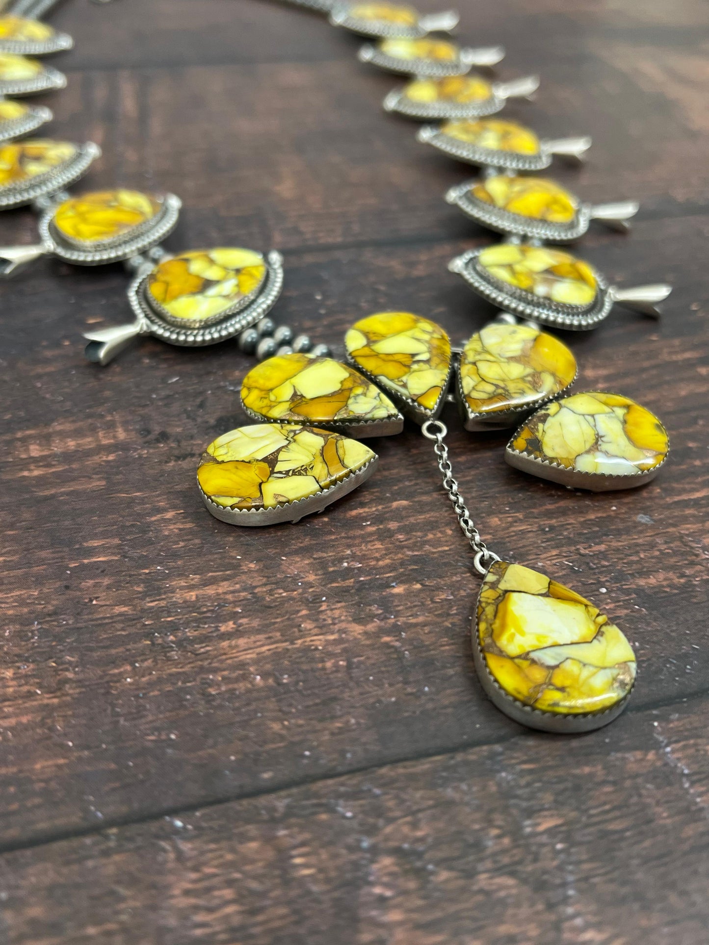 Handmade Sterling Silver Honey Dahlia Necklace with Signed Nizhoni