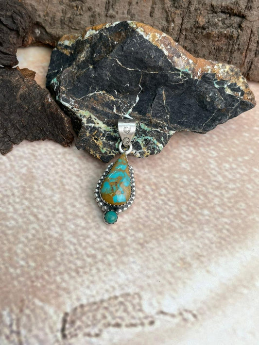 Handmade Sterling Silver Royston with Kingman Turquoise Pendant "Signed Nizhoni"