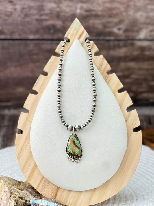 Handmade Sterling Silver Beaded Mantis Turquoise Necklace "Signed Nizhoni"