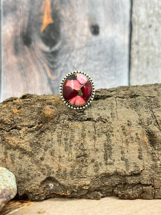 Handmade Sterling Silver Dahlia Rose Adjustable Ring with Signed Nizhoni