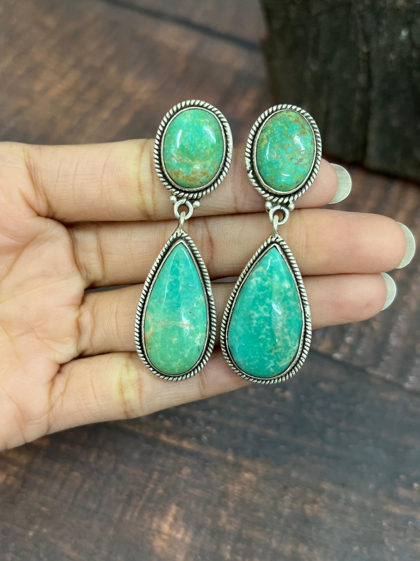 Handmade Sterling Silver Mantis Turquoise Post Dangle Earrings Signed Nizhoni