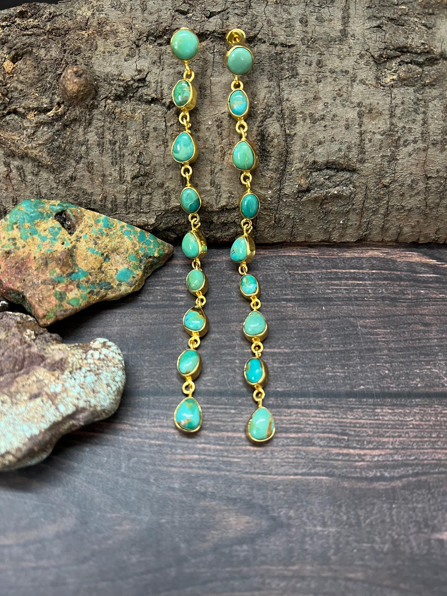 “The Golden Collection” RUNWAY Handmade Natural Kingman Turquoise Post Dangle Earrings