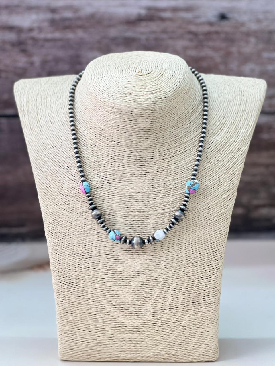 Handmade Sterling Silver Beaded Cotton Candy Necklace "Signed Nizhoni"