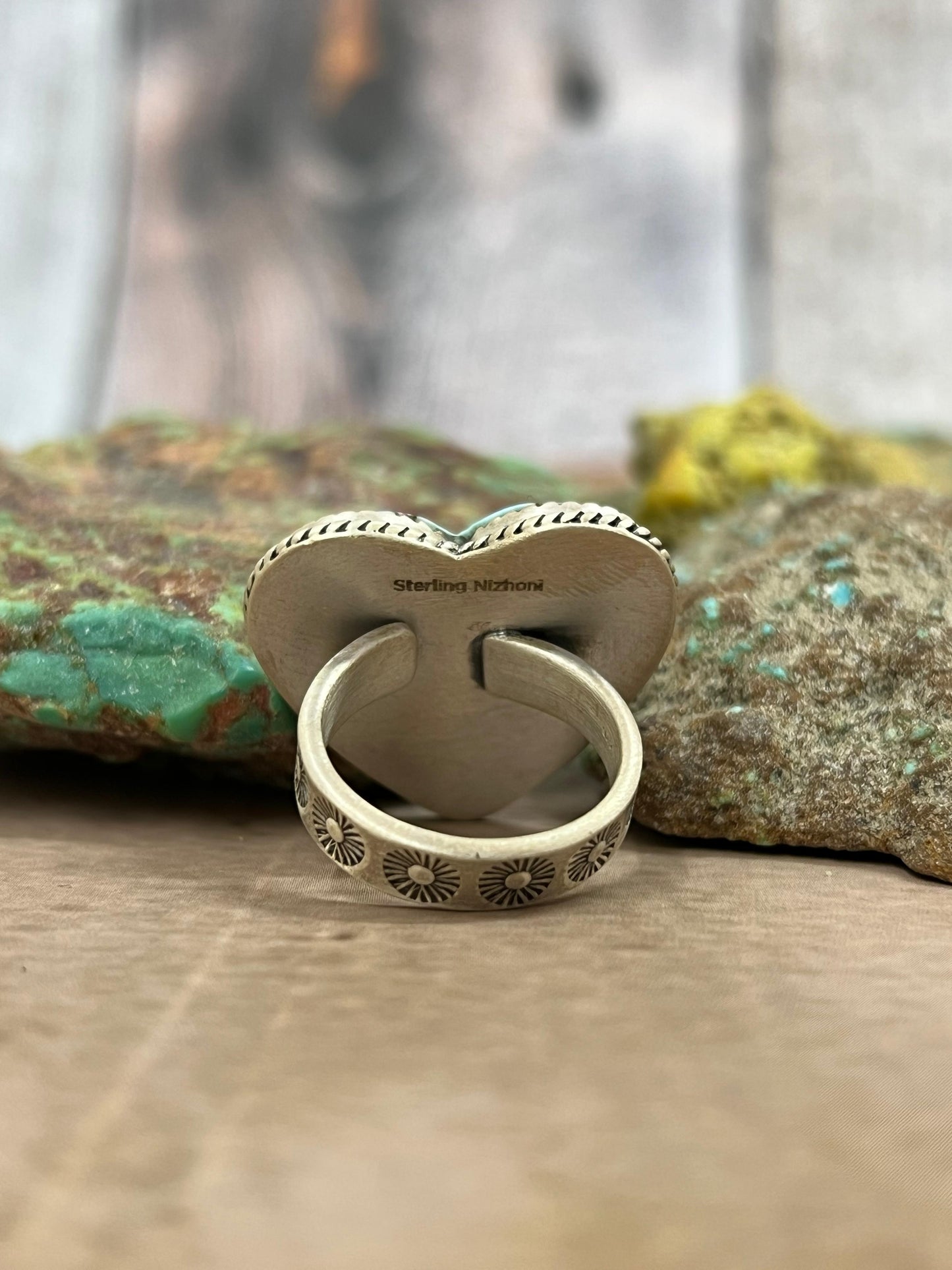 Handmade Sterling Silver Cotton Candy Turquoise Adjustable Ring with Signed Nizhoni