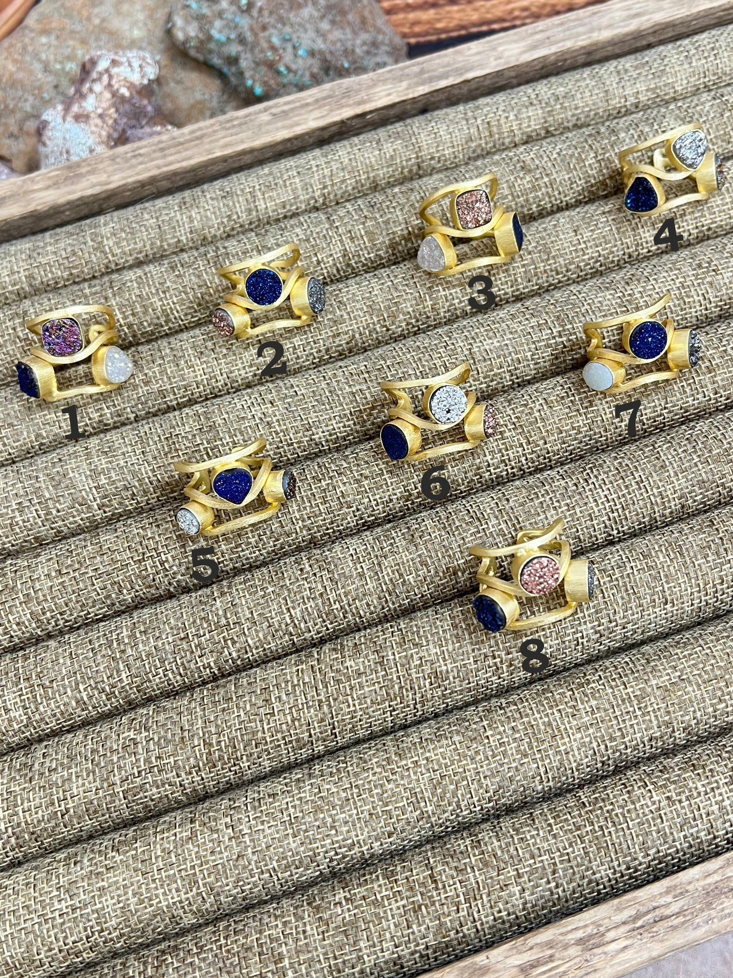 “The Boho Collection” Natural 3 Stone Druzy Adjustable Ring